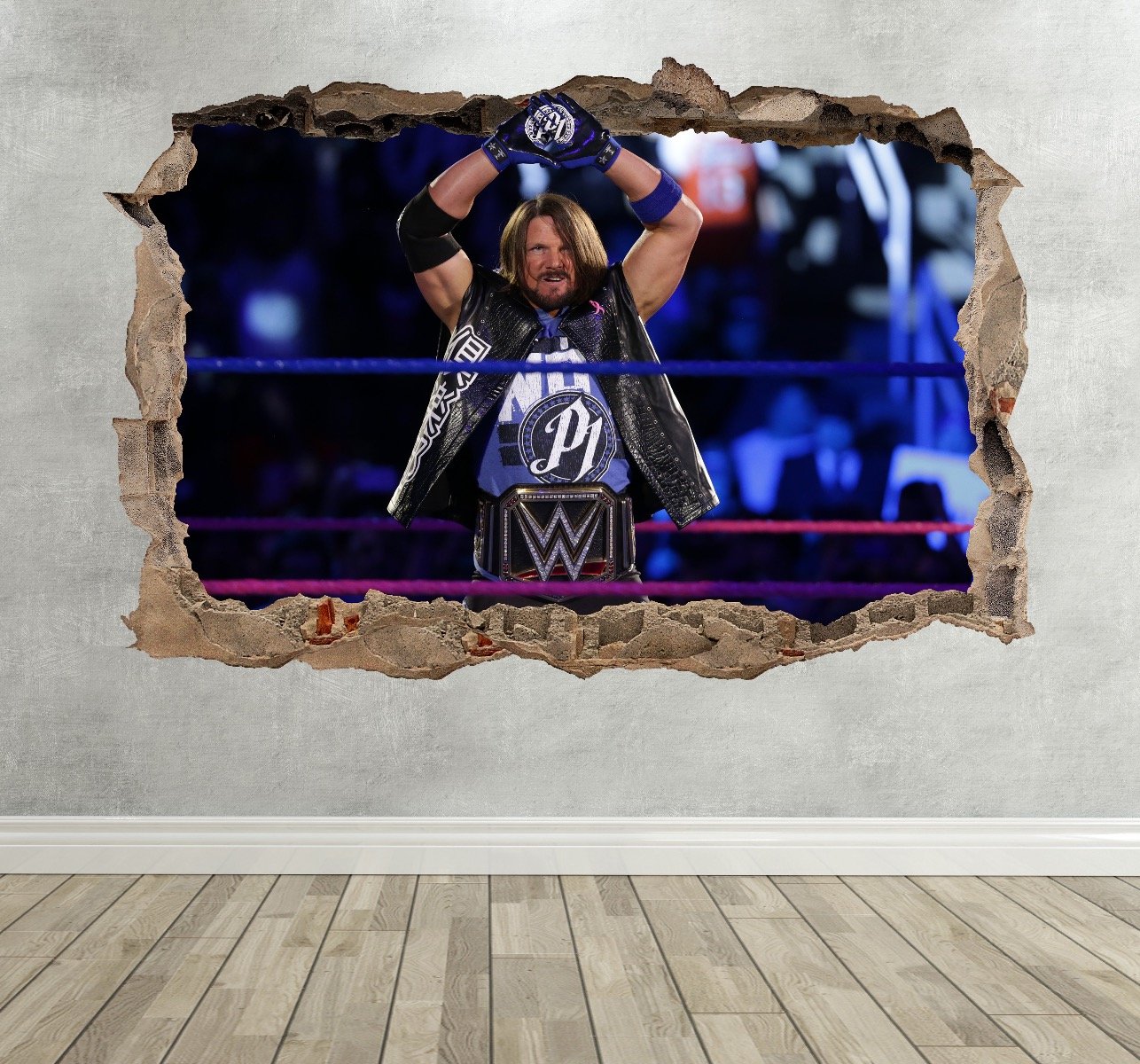 3d Aj Styles Smashed Breakout Wall Sticker Boys Bedroom Wwe