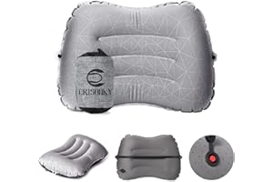 Crisonky Camping Pillow - Inflatable Pillow - Travel Pillows for Backpacking & Airplane, Lumbar Support 2.0 Blow Up Pillow, Ultralight Compressible, Comfortable, Ergonomic Pillows (Light Grey)
