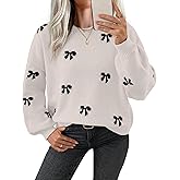 SunnyMelody Womens Valentine Bow Sweater 2026 Valentines Day Trendy Cute Oversized Long Sleeve Pullover Sweaters