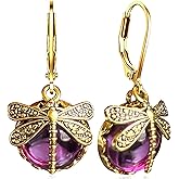 unixmoment Bohemian Sparkly Crystal Moonstone Vintage Gold Dragonfly Dangle Drop Leverback Earrings For Women