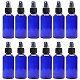 Cornucopia Brands 4oz Blue PLASTIC Fine Mist Spray Bottles (12-Pack w/Black Sprayers); BPA-Free Plastic Spritzer Bottles, Lab