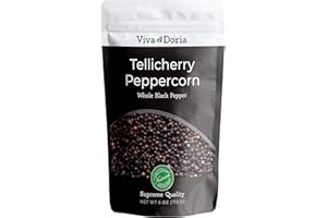 Viva Doria Tellicherry Peppercorn, Whole Black Pepper, Steam Sterilized Black Peppercorns, 6 Oz, For Grinder Refill