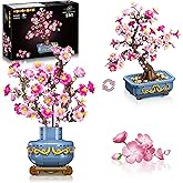HOGOKIDS Flowers Cherry-Blossom Bonsai Building Set - 2 in 1 Artificial Bonsai Tree Plants for Home Decor & Display Cherry Botanical Building Blocks Birthday Valentine's Gift for Adults Teens (775PCS)
