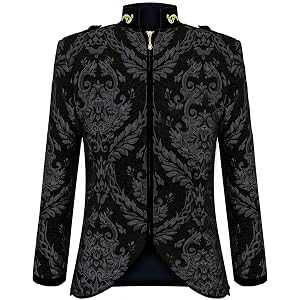 TZMAPU Men's King Costume Jacket Black Gold Jacquard Gothic Victorian Court Stand Collar Cosplay Outfit