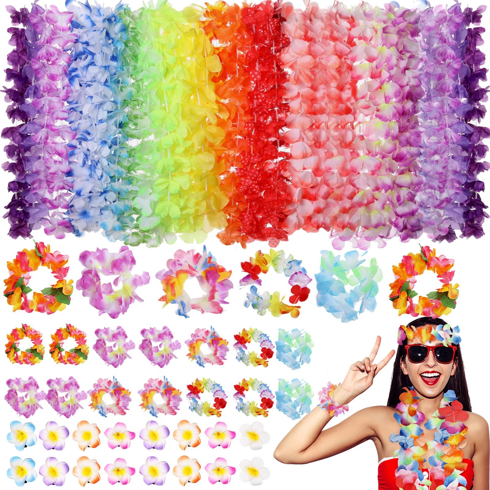 6 Counts Hawaiian Leis Bulk,leis For Luau Party,hawaiian Leis For Adults,beach Party Favors For Adults Summer Beach Vacation Theme Party Decorations - View #4
