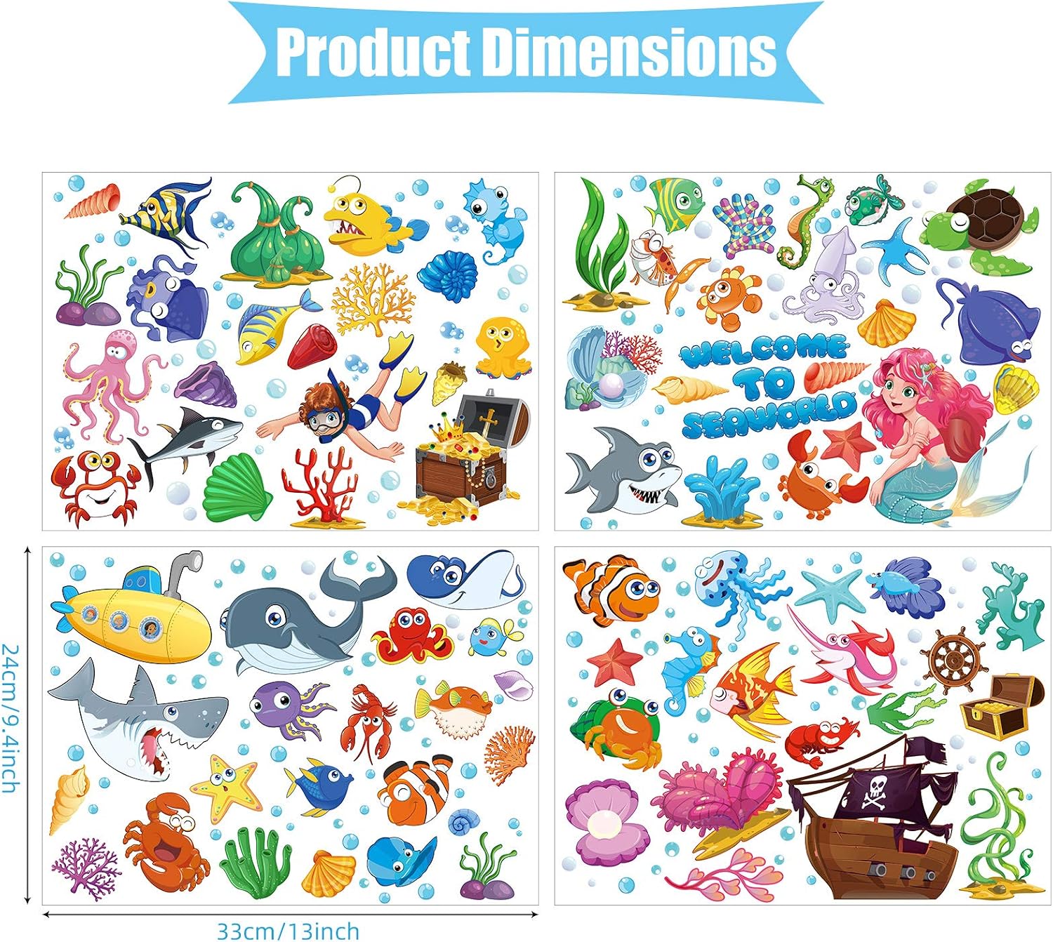 Mermaid Wall Stickers - Undersea Watercolor Ocean Animal Stickers for Kids Bathroom Bedroom Playroom Decoration - Image 3