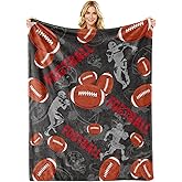 Foot Ball Blanket Gifts for Boys Men,Grey Soft Flannel Football Sports Theme Rugby Throw Blanket Foot Ball Lover for Bedroom Living Room Sofa Decor