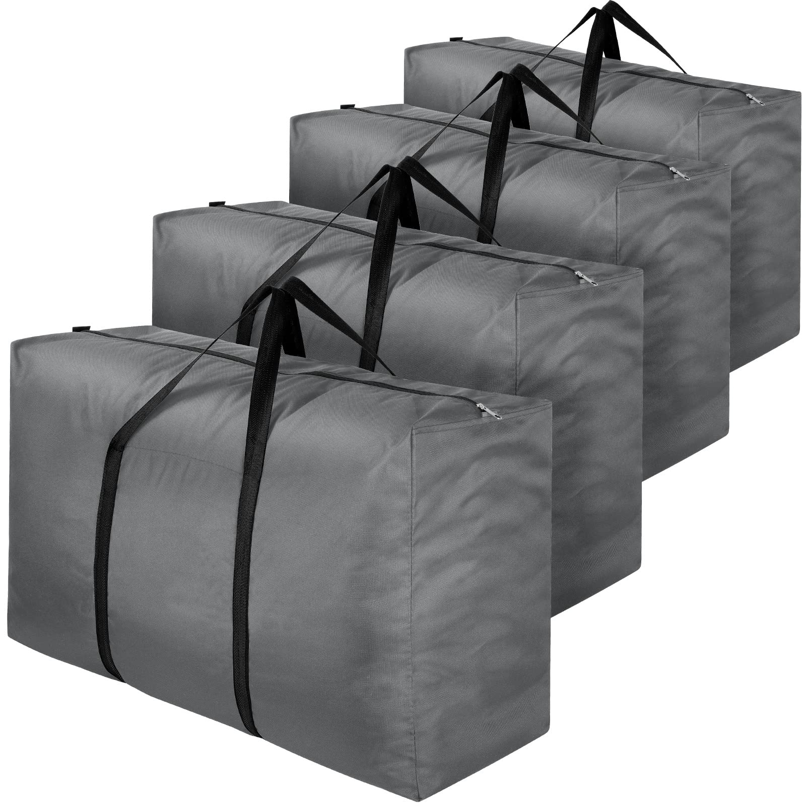 iespell 4 Pack 110L Large Clothes Storage Bag, 600D Oxford Fabric Strong Storage Moving Bags with Zips, Under Bed Storage Box with Lid for Duvet, Blankets, Laundry (grey)