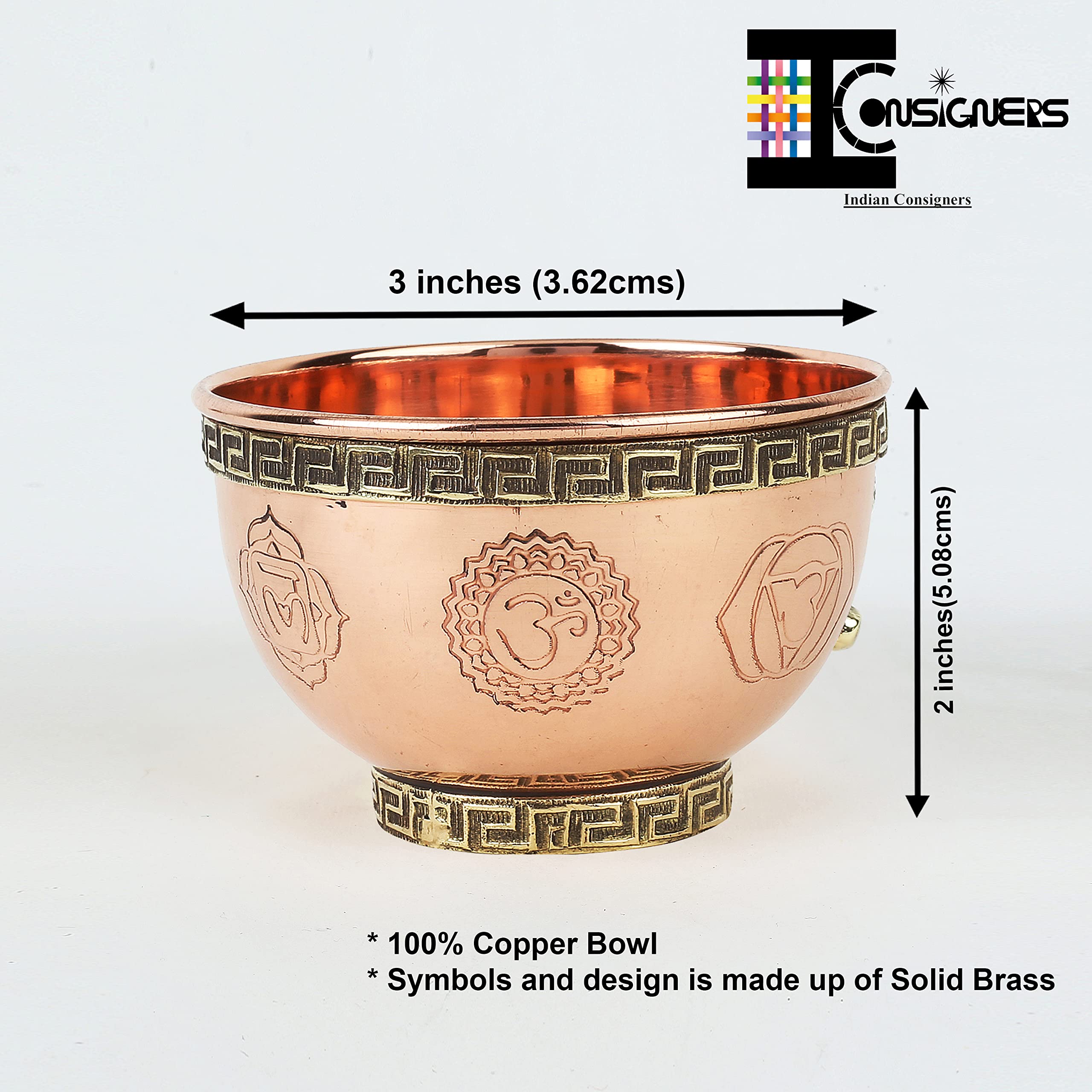 Small Altar Witchcraft Serving, Offering or Smudging Copper Brass Bowl (7 Chakra Embossed)