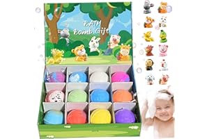 Kids Bath Bombs, 12Pcs/Set Bath Bombs with Toys Inside, 2 Inch Children Ball with Cute Animal Toys, Colorful Bubble Bathroom 