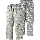 ENJOYNIGHT 2 Pack Women's Capri Pajama Pants Lounge Sleep Bottom with Pockets