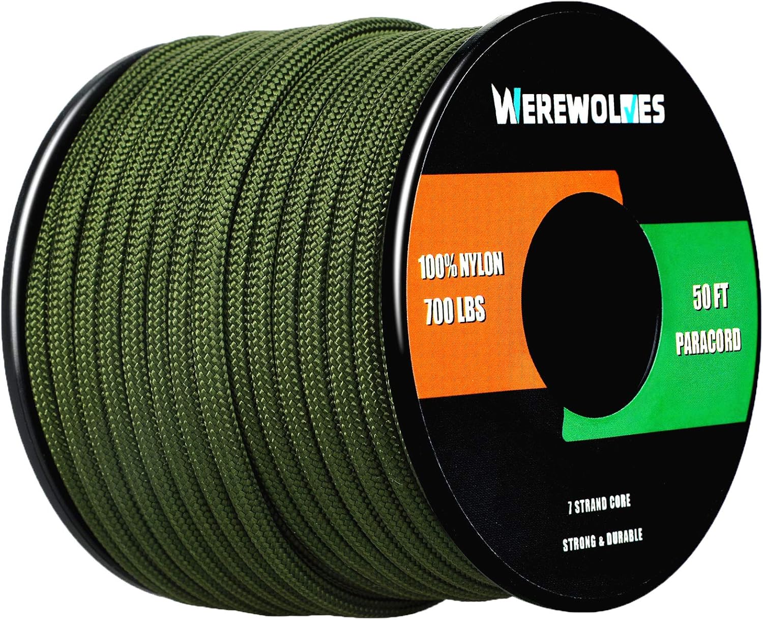 WEREWOLVES 700lb Paracord/Parachute Cord - Type III 7 Strand 100% Nylon Core and Shell 700 lb Tensile Strength Paracord Spool : Sports & Outdoors