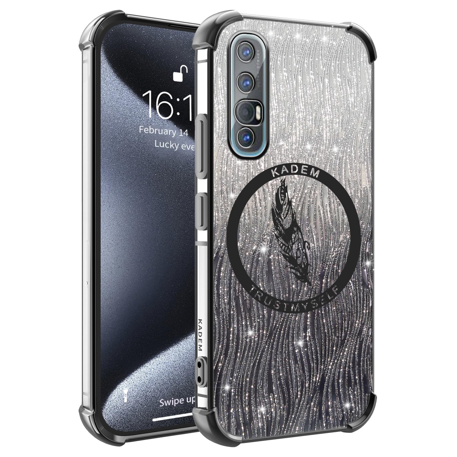 XINYEXIN Transparent Glitter Case for Oppo Find X3 Neo, Ultra Thin Slim Bling Clear Soft TPU Shockproof Bumper Back Cover for Women Girl - Black