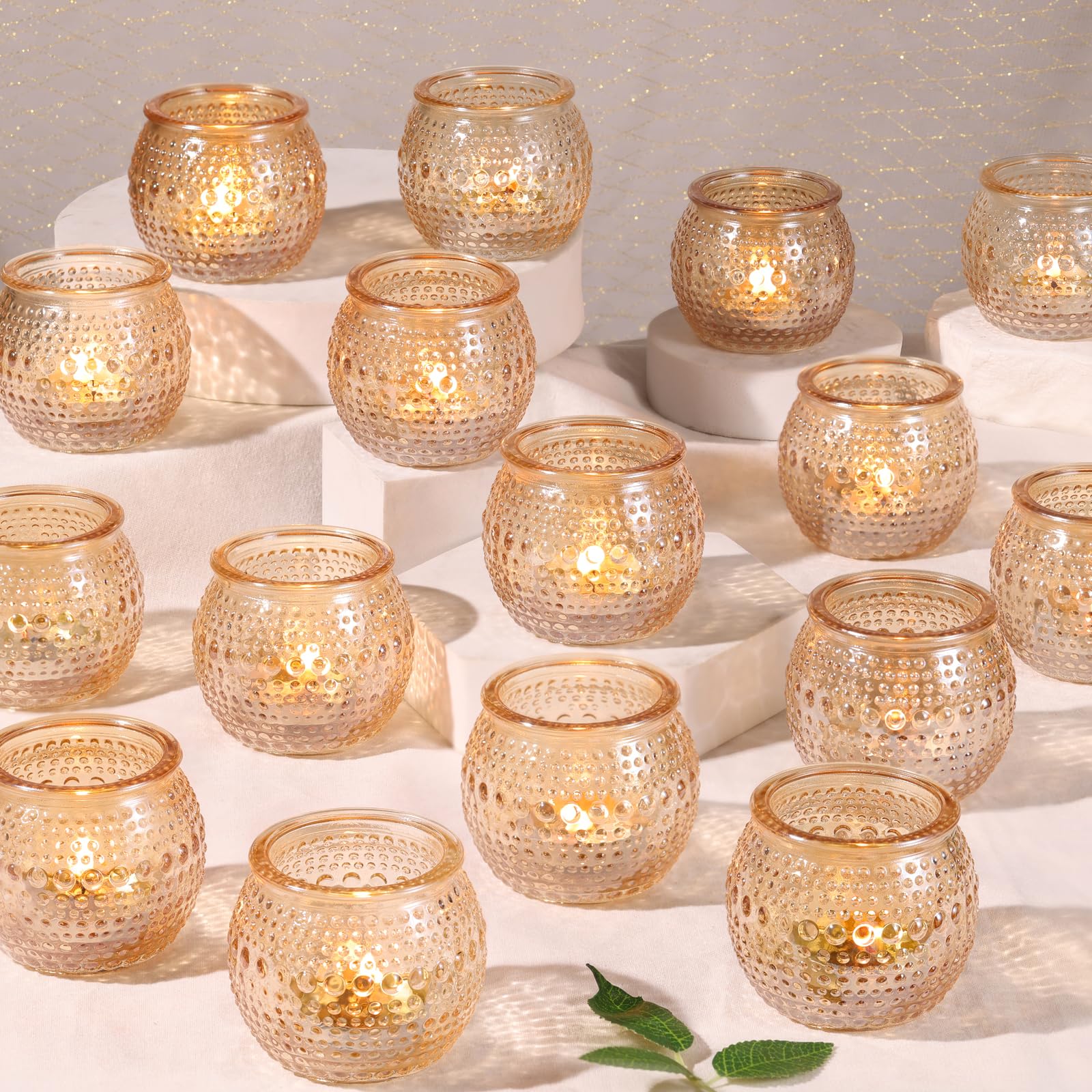 Photo 1 of 40 Pcs Gold Votive Candle Holders, Round Tea Light Candle Holders with Polka Dot Embossed, Gold Table Centerpieces for Weddings, Home Decor, Baby Shower, Special Occasions
