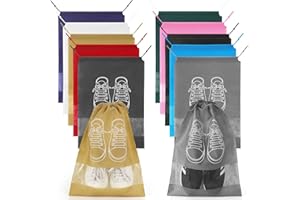 KINYFY 10 Pcs Portable Travel Shoe Bags, 17.3 x 12.6 Inches Waterproof Non-Woven Shoe Organizers Storage Bags, Large Drawstring Shoes Pouch Packing Organizers with Rope for Men, Women, Children