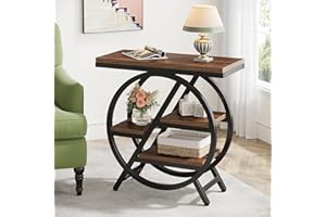 Tribesigns End Table for Living Room, 3-Tier Narrow Side Table with Storage, Wood Sofa Side Table with Geometric Metal Frame,