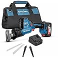 Dong Cheng Cordless Reciprocating Saw, 20V MAX 0-3000 SPM, 7/8’’ Stroke Length, Brushless Compact Light Weight Sawzall, 4.0Ah battery, with 4 Blades for Wood/Metal/PVC Cutting, DCJF22