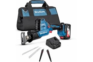 Dong Cheng Cordless Reciprocating Saw, 20V MAX 0-3000 SPM, 7/8’’ Stroke Length, Brushless Compact Light Weight Sawzall, 4.0Ah battery, with 4 Blades for Wood/Metal/PVC Cutting, DCJF22