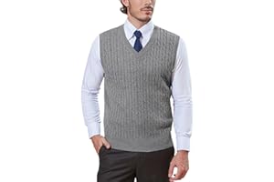 Kallspin Men’s Wool Blended Cable Knit Sweater Vest V Neck Relaxed Fit Sleeveless Pullovers