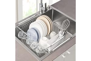 Dish Drying Rack Over The Sink Expandable to 24.5" Dish Drainer — Space-Saving Rectangular Kitchen Extending Drying Station w