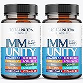 10-In-1 Immune Support Supplement: Immune Boosters for Adults & Kids Daily Immunity Defense with Key Immune System Vitamins Zinc, Vitamin C and D, Plus Elderberry, Quercetin, Echinacea & More, 60 Caps