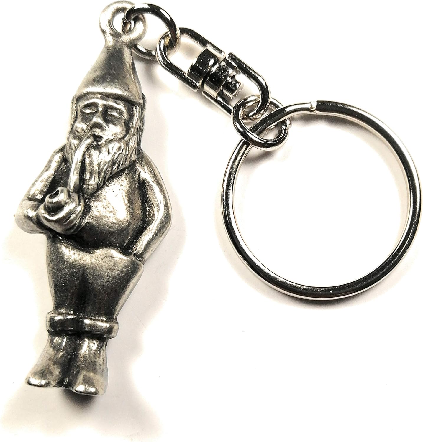 Garden Gnome Keyring Handcrafted English Pewter Key Ring in gift pouch