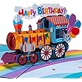Paper Love Happy Birthday Train, Handmade 3D Pop Up Birthday Card - 5"x7" Cover - Includes Envelope and Note Tag