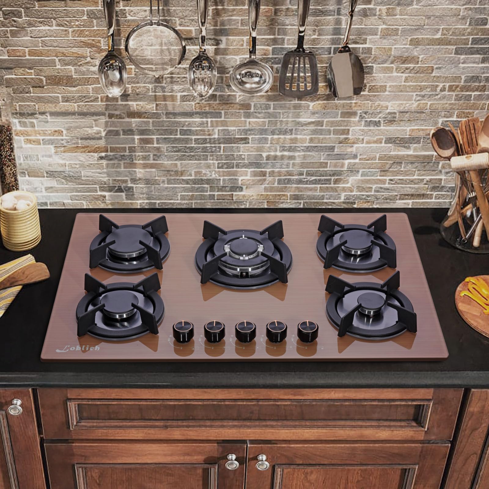 30 Inch Gas Cooktop, Built-in Tempered Glass Stovetop With 5 High Efficiency Burners - LPG/NG Convertible Gas Hob