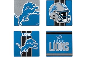 FOCO NFL Official Game Day 4-Pack Beverage Drink Stone Coaster Set (Detroit Lions)