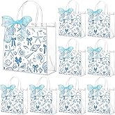 Motipuns 24 Pcs Beach Clear PVC Gift Bags with Handles and Ribbon Beach Bows Blue Party Favor Reusable Ocean Seashell Conch Starfish Plastic Goodie Candy Treat Bags for Birthday Party Supplies