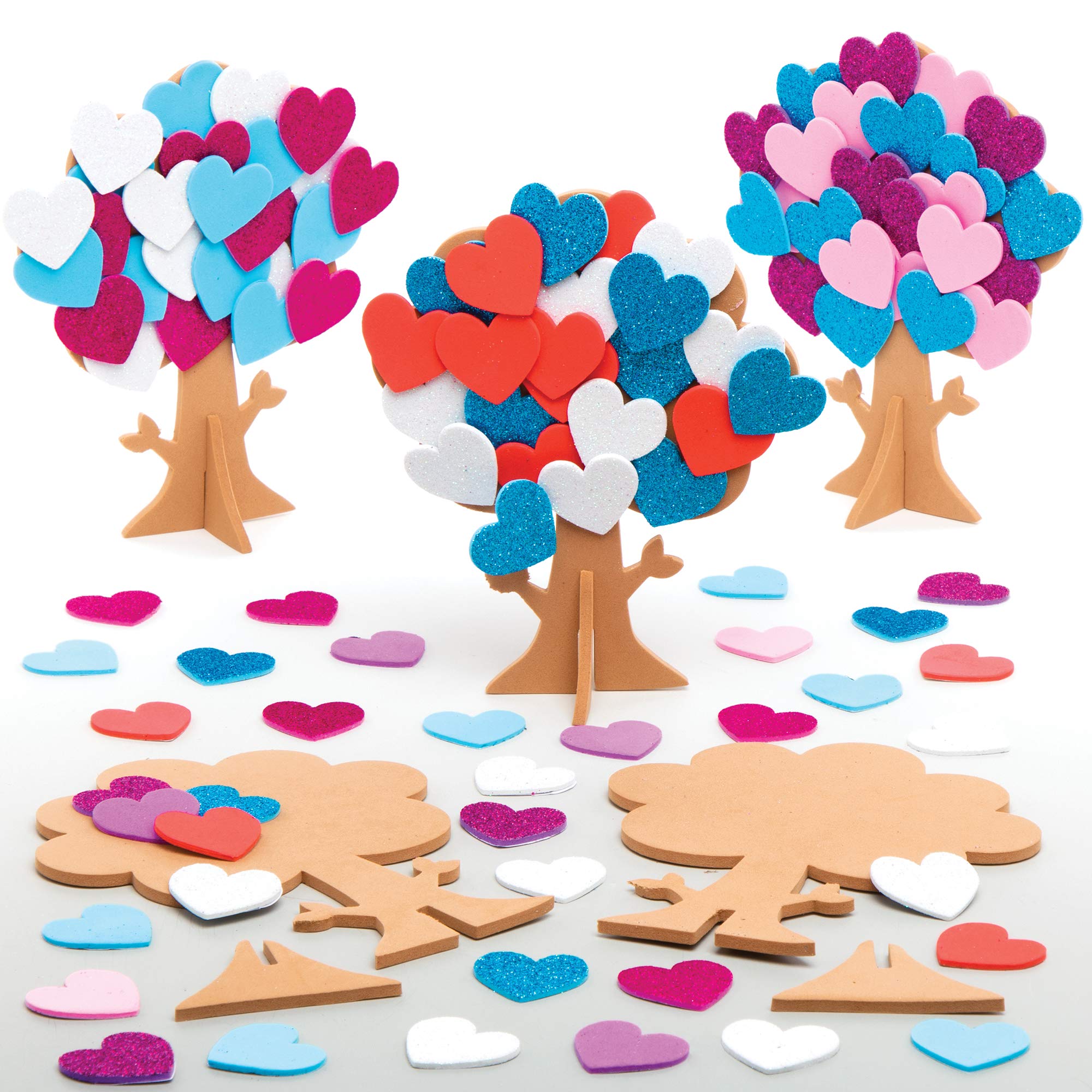 Baker Ross AT664 Love Heart Tree Kits - Pack of 5, Creative Valentine's Day Art and Craft Supplies for Kids to Make and Decorate, Assorted Colours