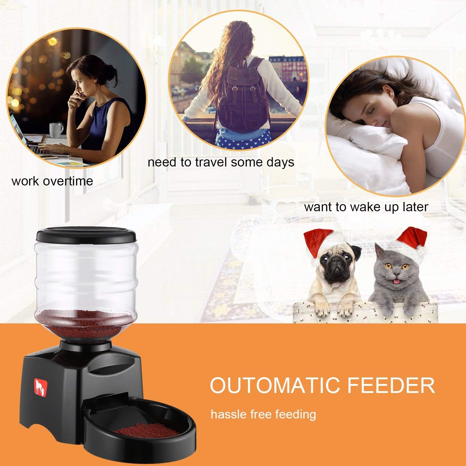 Magicpeony Automatic Pet Feeder, 5.5 Liter Pet Feeder Dispenser for Dogs Cats with Voice Recorder and Timer Programmable, LCD Panel, 2-3 Days Food for Dogs and Cats Feeder (Black)