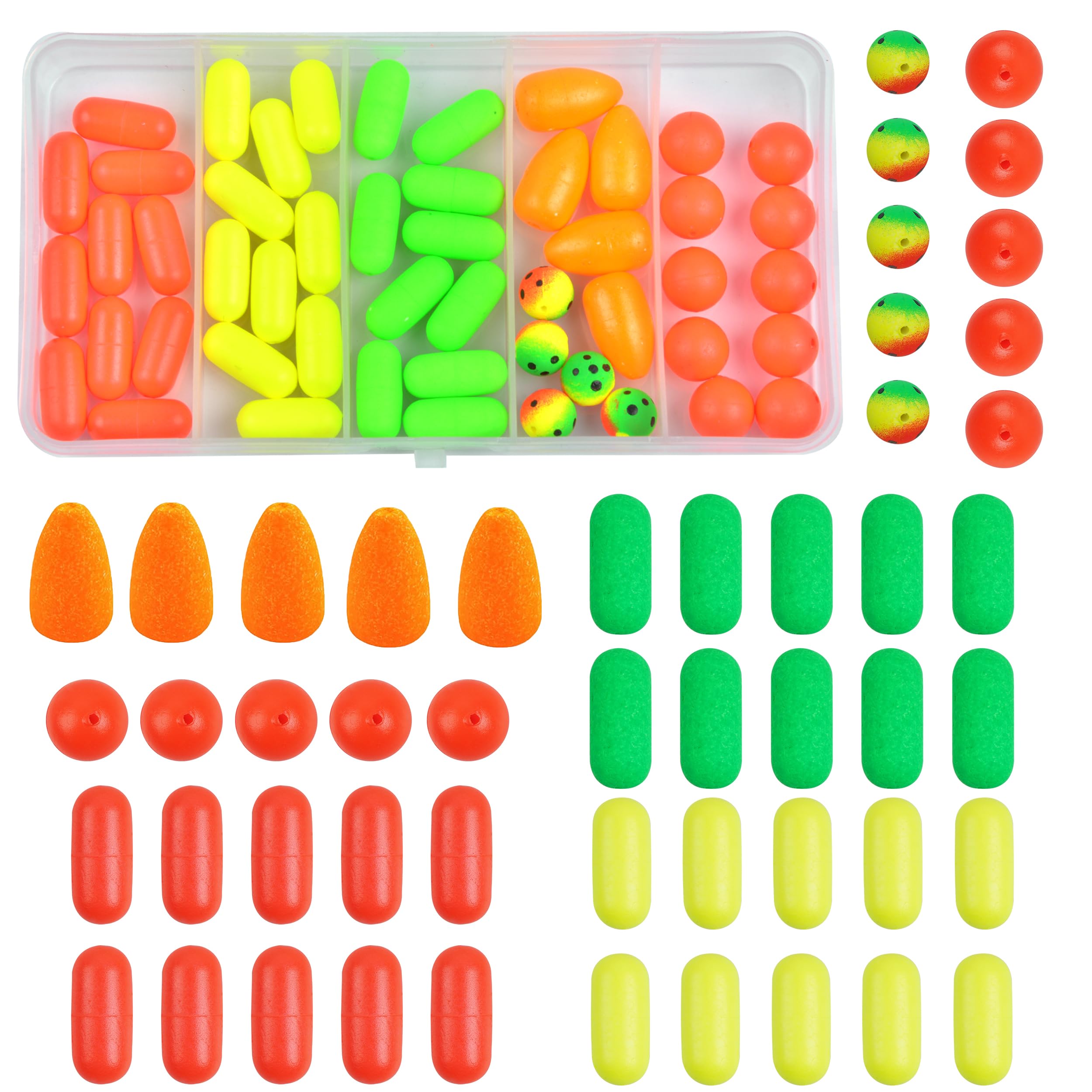 Fishing Foam Floats Beads Kit Pompano Fishing Rigs Floats Fishing Rig Making Kit for Surf Fishing Live Bait Rig Bottom Rig Spinner Making Float for Trout Catfish (50pcs/box)