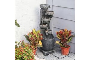 FOUNTJOY 35.83''H Indoor Outdoor Modern Water Fountain 6-Tiers Garden Cascading Fountains Curve Shape Floor Standing Waterfall Water Feature with LED Light for Yard Deck Patio Home Art Decor