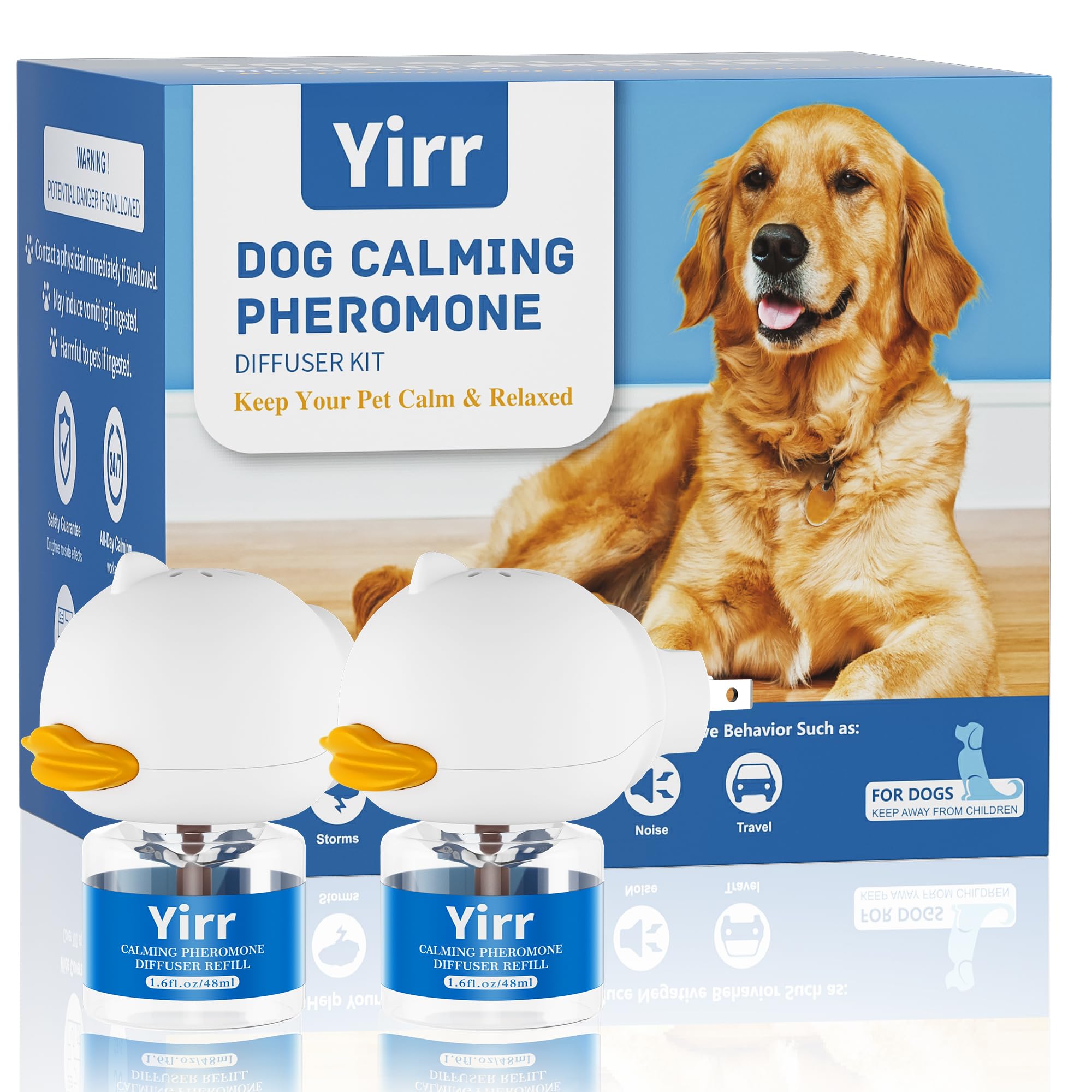 Photo 1 of Yirr Dog Calming Diffuser, Puppy Pheromones Calming Diffuser, Relaxing Pheromone for Dogs Relief Stress Anxiety Fighting Scratching Barking, Help Train Dog to Pee, 2 Diffuser 2 Refill(48ml)