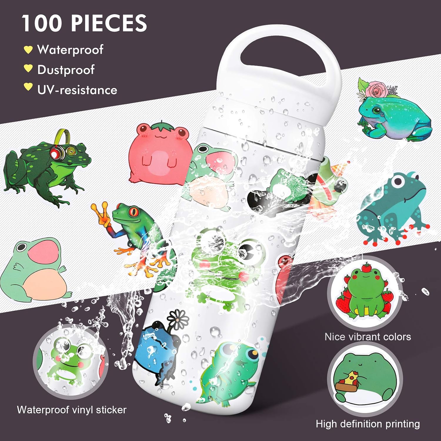100 Pieces Frog Stickers Vinyl Frog Decals Cute Frog Laptop Stickers Cartoon Frog Waterproof Decorative Stickers for Computer, Luggage, Guitar, Bottle, Refrigerator - Image 3