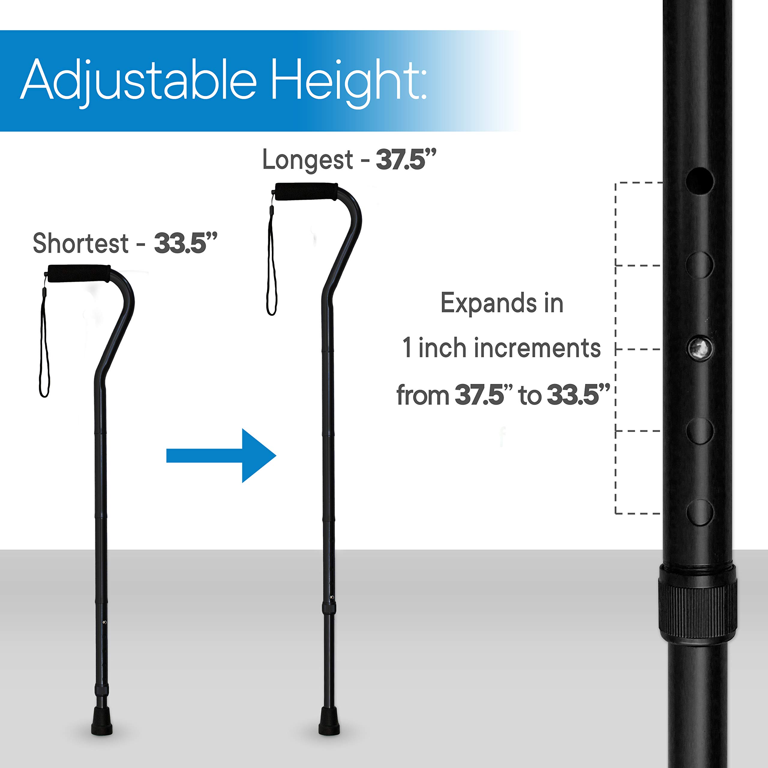 RMS Folding Cane with Offset Foam Handle, Adjustable Walking Stick with Carrying Pouch (Black)