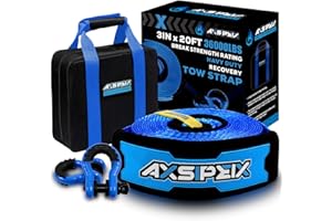 AXSIPEIX Heavy Duty Recovery Tow Strap Kit 3" x 20ft (36,000 lbs), Includes: 3/4 D Ring Shackles (2pcs)+Havy Duty Tool Bag +Recovery Strap, Truck, SUV, ATV Off Road Recovery Accessories Kit