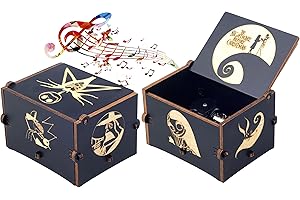 Keast Nightmare and Christmas Windup Musical Box, Wind-up Wood Black Carving Music Box This is Halloween (Large Size)