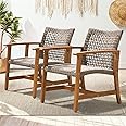 IDZO Liberte Accent Chairs Set of 2, 500lbs Weight Support, Acacia Wood, FSC Teak Finish, UV Protected, Dynamic Gray Wicker, Ideal for patios and Gardens