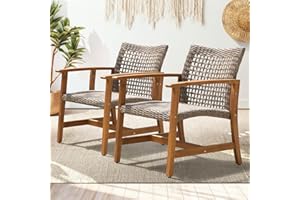 Idzo Liberte Accent Chairs Set of 2, 500lbs Weight Support, Acacia Wood, FSC Teak Finish, UV Protected, Dynamic Gray Wicker, Ideal for patios and Gardens