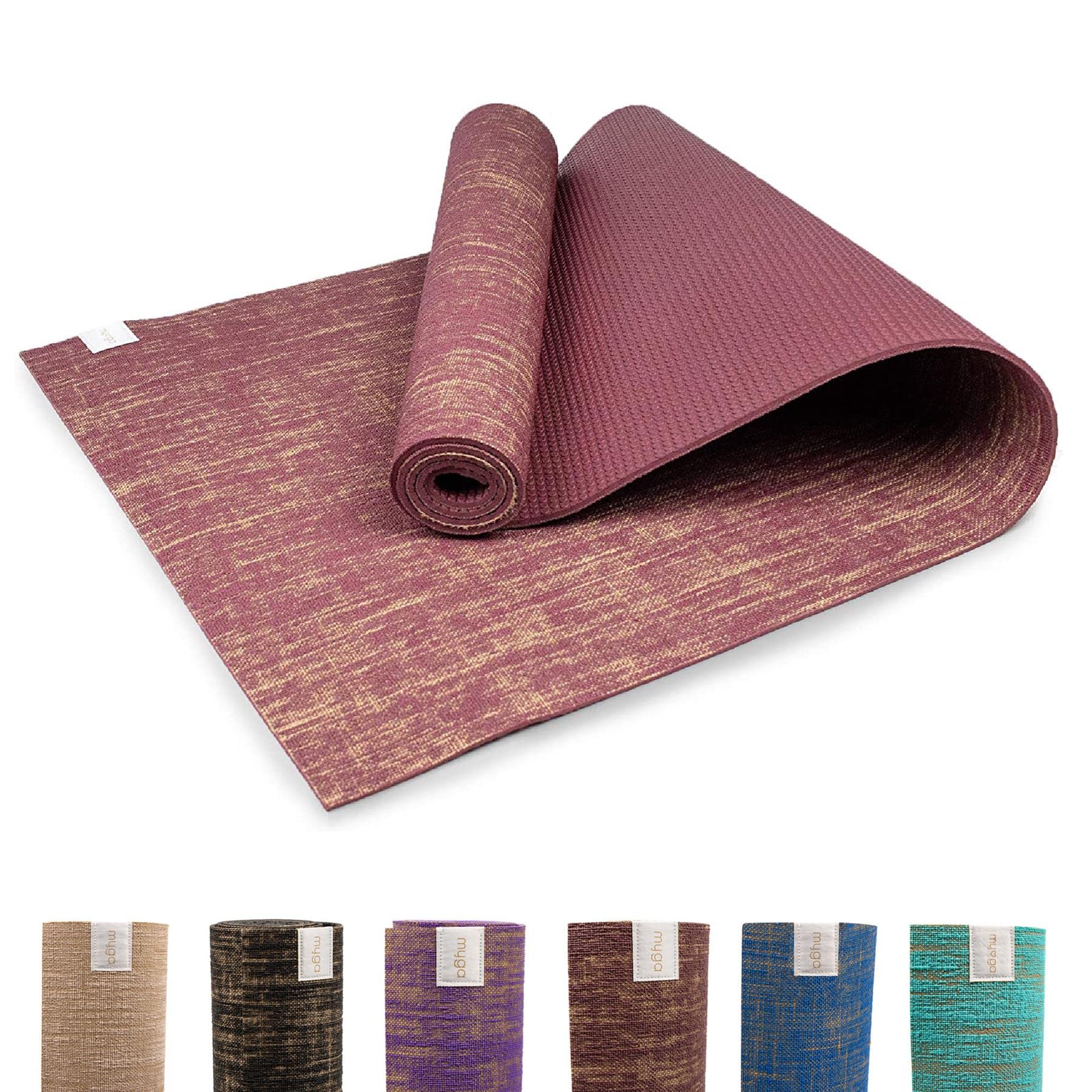 Myga RY1331 - Jute Yoga Mat - High Performance Vegan Floor Exercise Mat - Eco Friendly Biodegradable Yoga Mat with PVC Backing - 5mm Thickness - Plum
