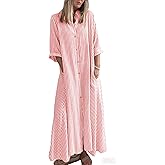chouyatou Women 2026 Summer Boho Striped Maxi Shirt Dress 3/4 Sleeve Business Casual Button Down Long Dress