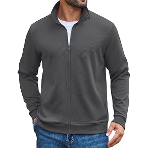 COOFANDY Mens Zip Up Sweatshirt Casual Lightweight Jackets Full Zip Sweater | Soft Knit Textured Fabric, Stand Collar, 2 Side