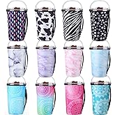 Boao 12 Pieces Reusable Iced Coffee Cup Sleeve Insulator Neoprene Beverages Cup Holder for Tumbler Hot Cold Drinks with Handle Summer Beach Tropical Hawaii Party(32 Ounce,Vintage Style)