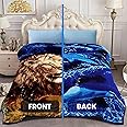 YHSF Korean Faux Mink Blanket - 2 Ply Thick & Soft Queen, Dolphin/Lion