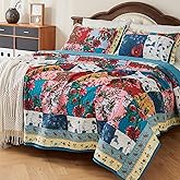 EVENHUG 100% Cotton Patchwork Quilt Queen Size Set Lightweight Floral Queen Quilts Bedding Set Bedspread Coverlet Reversible Bed Cover with Pillow Shams for All Seasons 3 Pieces (92"X96")
