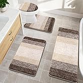 Bsmathom Bathroom Rugs Sets 4 Piece with Toilet Cover, Plush Shaggy Bath Rugs Set Non Slip Washable, Absorbent Microfiber Bath Mat with U-Shaped Contour Toilet Mat for Bathroom, Dark Coffe