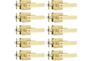 Leydebong 10 Pack Gold Door Handles, Entry Door Levers with Keys Heavy Duty Door Lock Modern Contemporary Design for Home Bedroom or Bathroom Interior or Front Exterior Doors