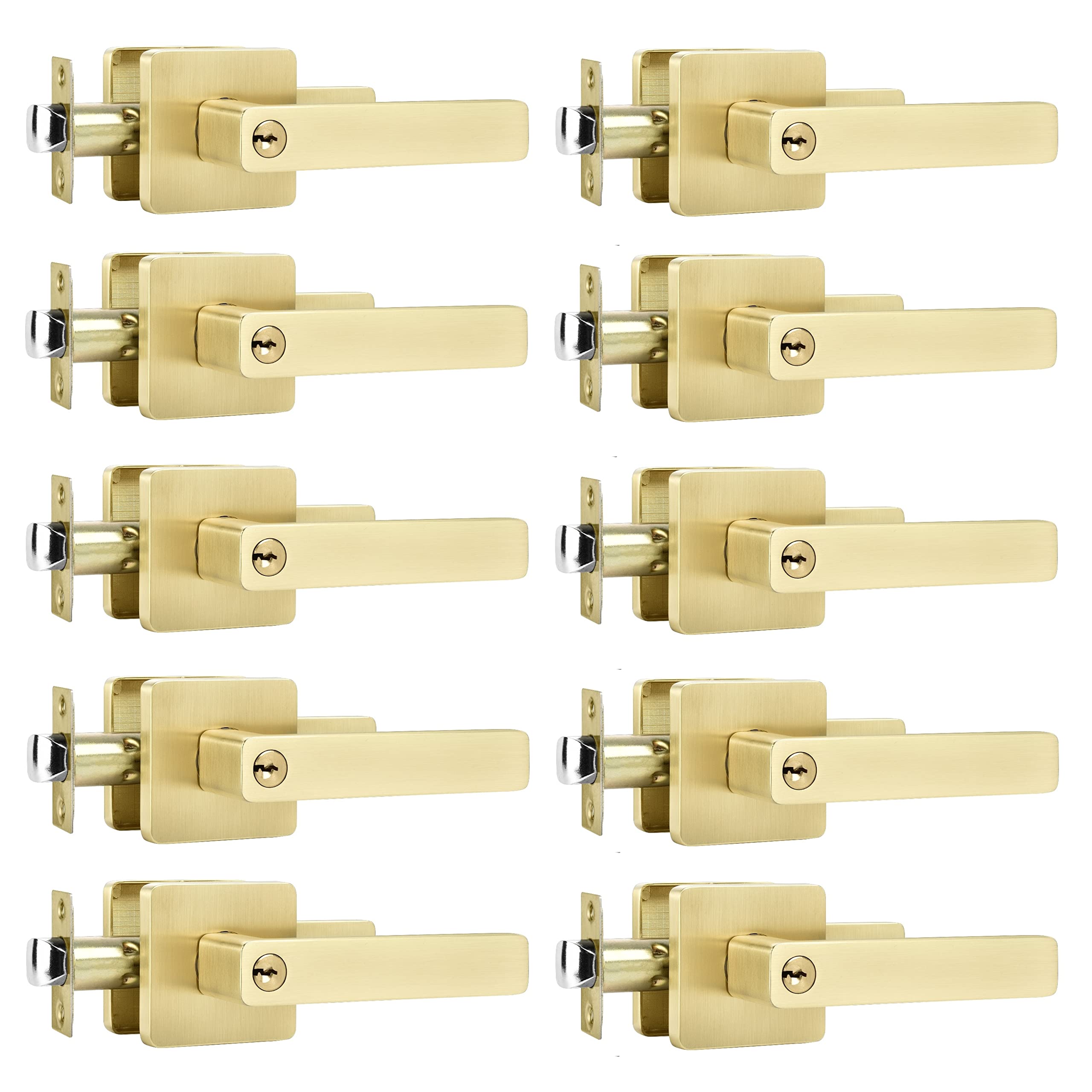 Photo 1 of Leydebong 10 Pack Gold Door Handles, Entry Door Levers with Keys Heavy Duty Door Lock Modern Contemporary Design for Home Bedroom or Bathroom Interior or Front Exterior Doors